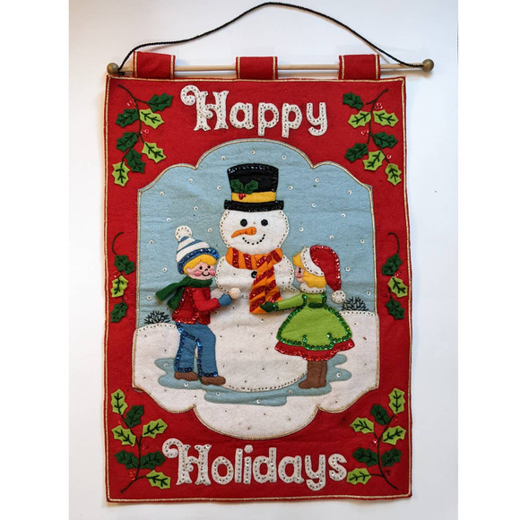 Vintage Christmas Felt Sequin Jeweled Wall Hanging‎ Snowman from Bucilla Kit - Picture 10 of 10